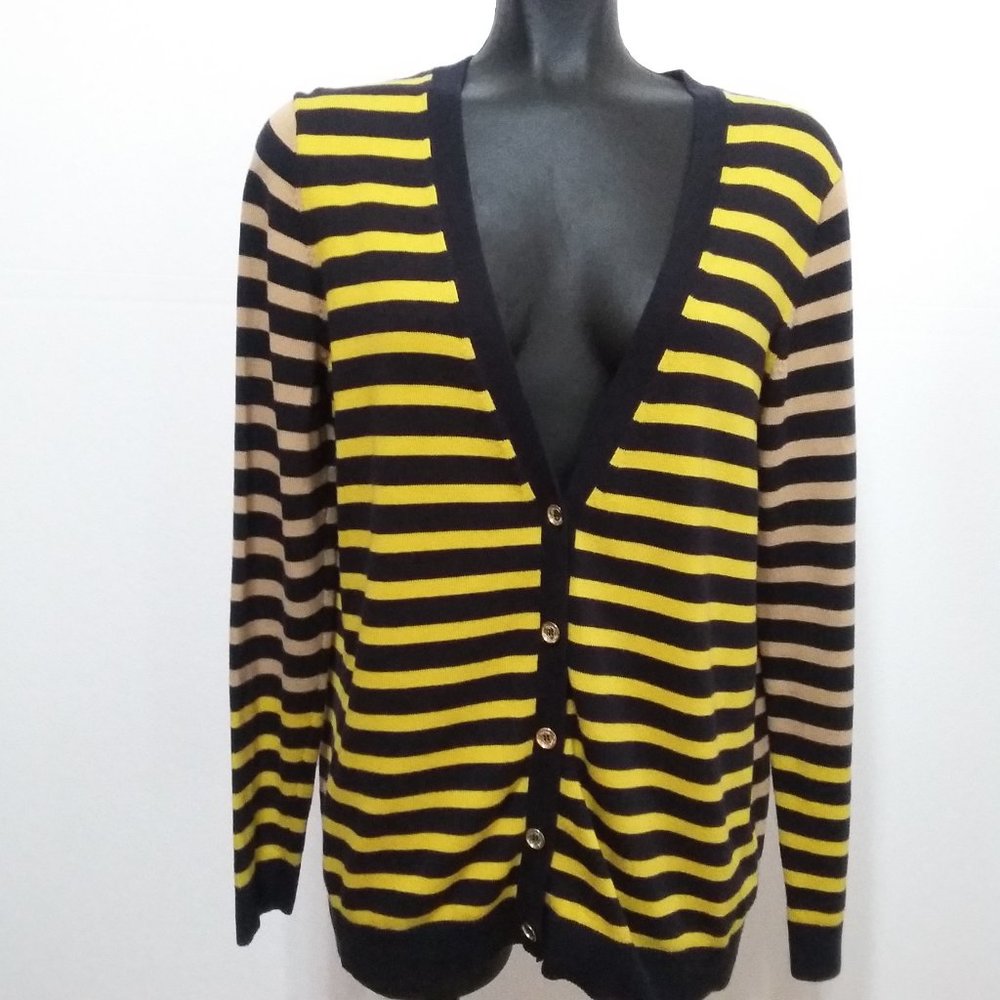 Michael Kors  yellow,tan, & black striped cardigan